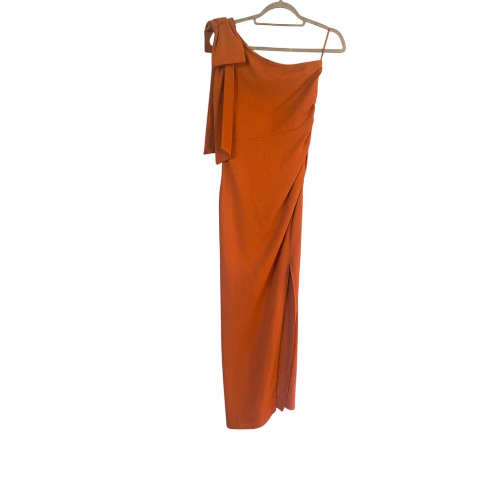 PRETTYGARDEN burnt Orange one Shoulder Long  Sleeveless Ruched dress size S - Picture 3 of 6
